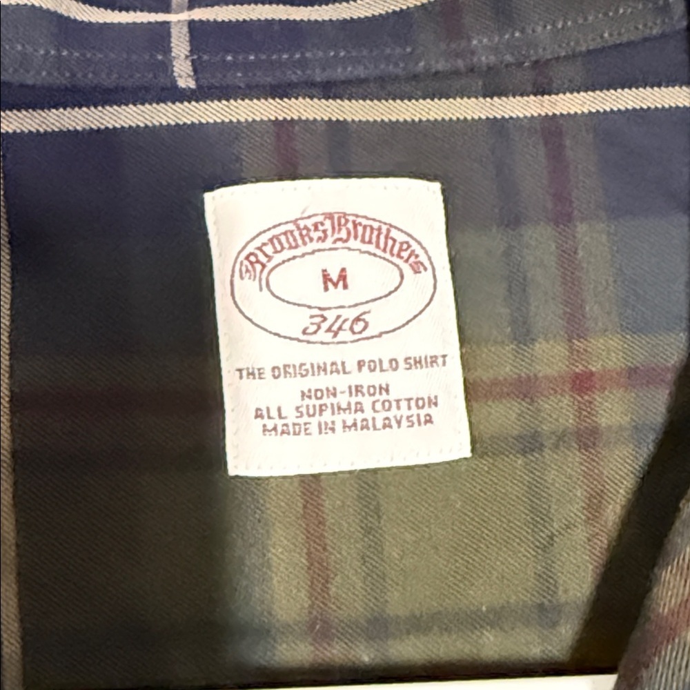 Brooks Brothers 346 Medium Button Down Shirt Green Plaid Non Iron Supima Cotton - Picture 2 of 2